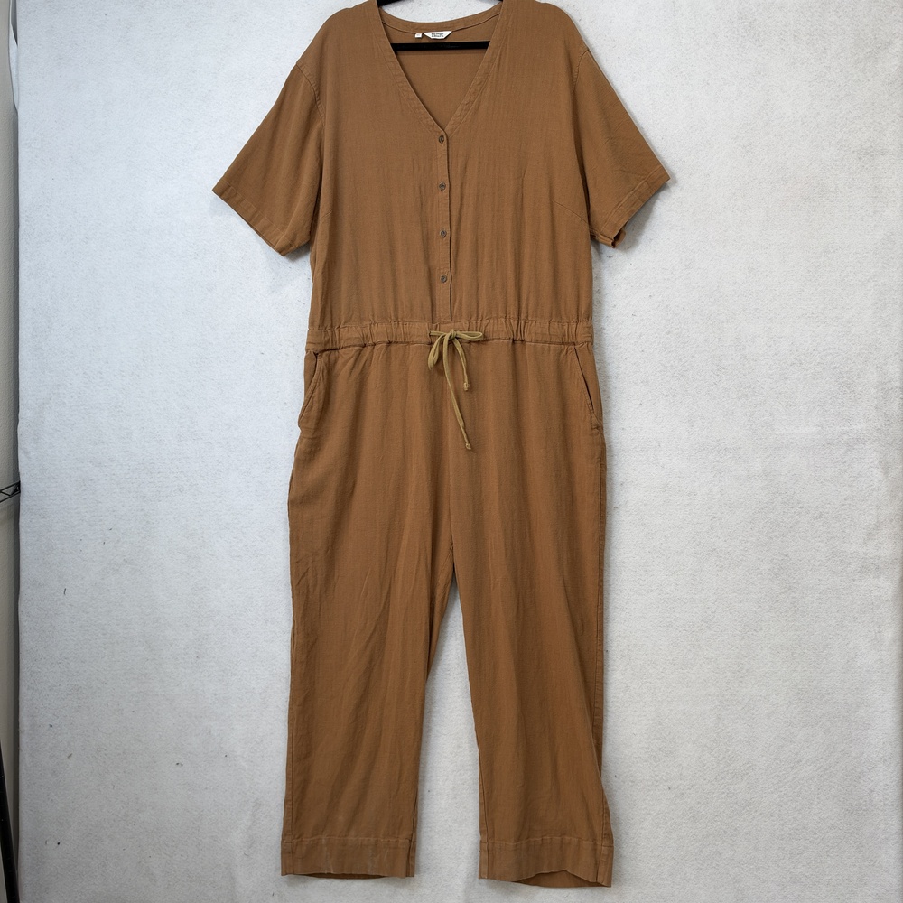Bridge & Burn Jumpsuit Womens 2XL Brown Short Sleeve V Neck Drawstring Pockets